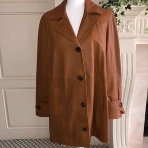 Worth New York Leather Brown Oversized Car Coat NWOT, fits like a Medium.